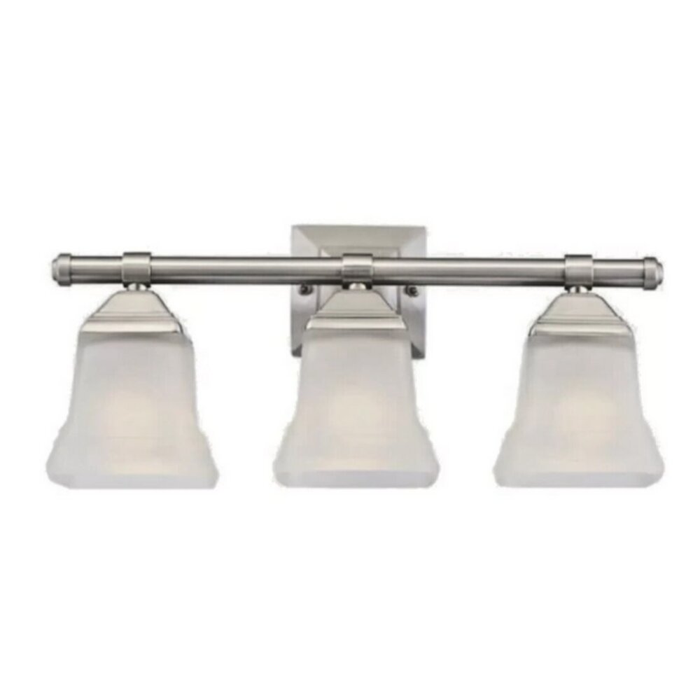 3-Light Vanity Bar Brushed Nickel Finish Etched Glass Shades Portfolio E…